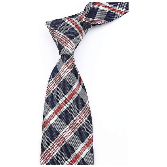 Men's Gingham Check Stripe Ties Pattern Business Red Blue White Tartan - Picture 3 of 4